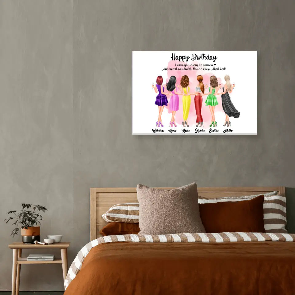 6 Freundinnen Bild Geschenk personalisiert - Alu-Dibond