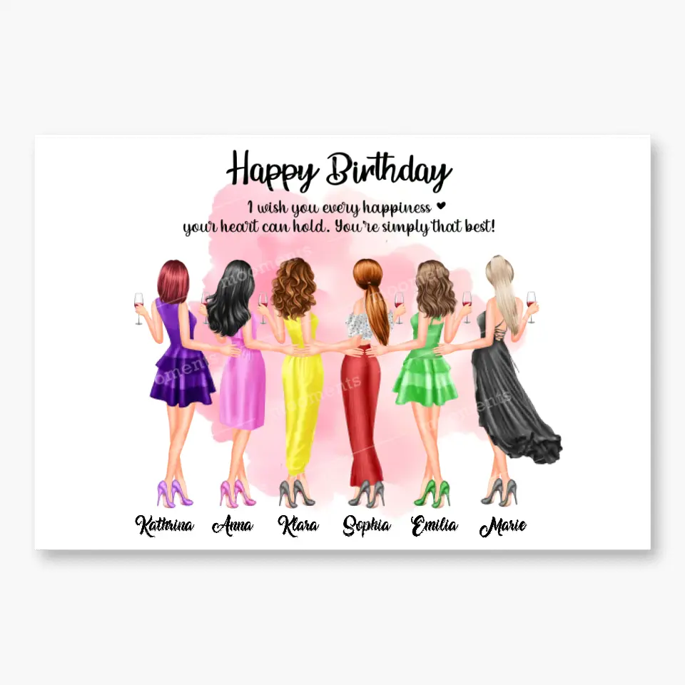 6 Freundinnen Bild Geschenk personalisiert - Alu-Dibond
