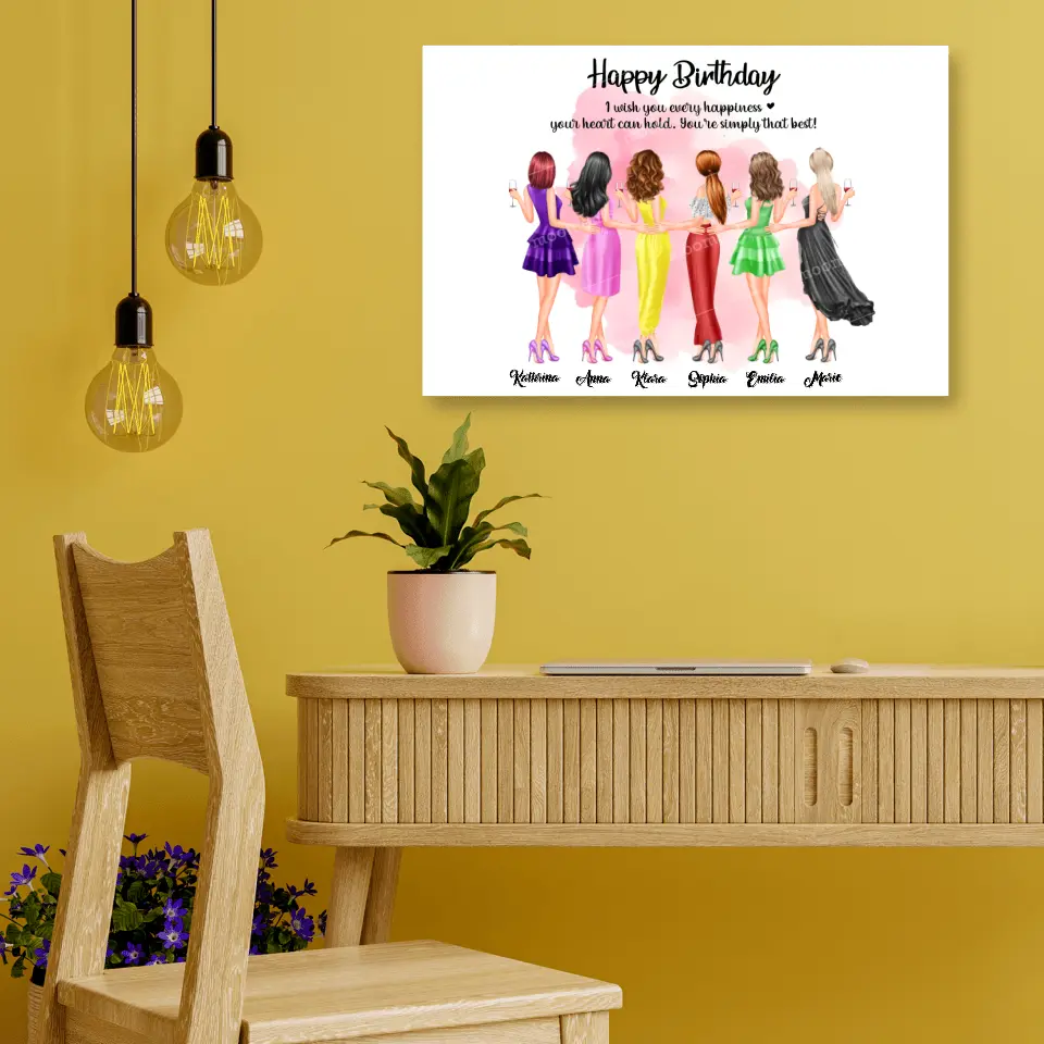 6 Freundinnen Bild Geschenk personalisiert - Alu-Dibond