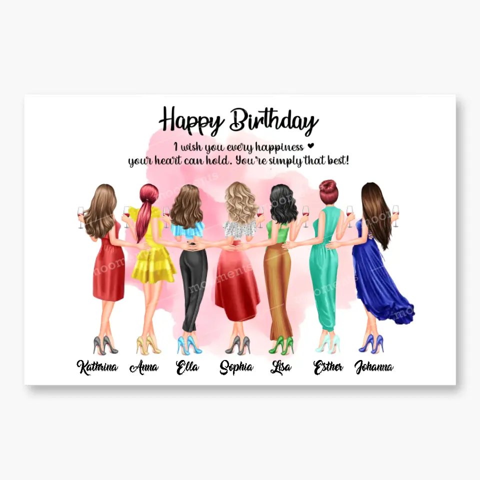 7 Freundinnen Bild Geschenk personalisiert - Alu-Dibond