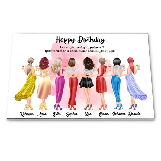 8 Freundinnen Bild Geschenk personalisiert - Alu-Dibond