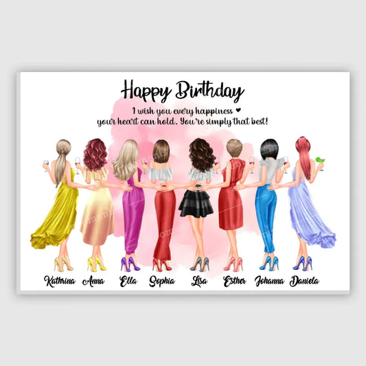 8 Freundinnen Bild Geschenk personalisiert - Leinwand