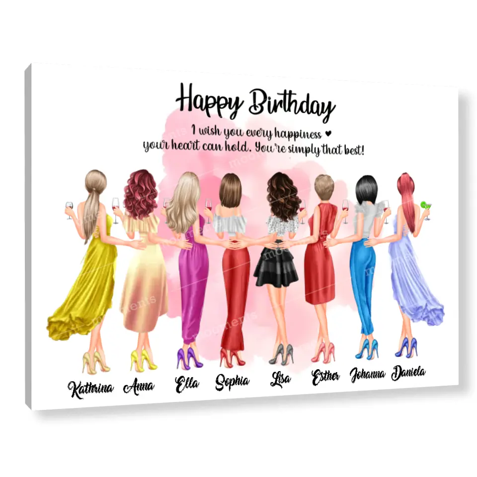 8 Freundinnen Bild Geschenk personalisiert - Alu-Dibond