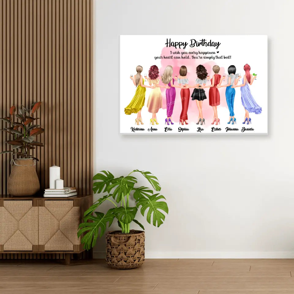 8 Freundinnen Bild Geschenk personalisiert - Alu-Dibond