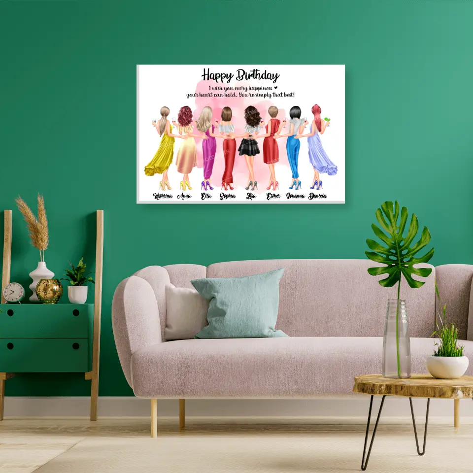 8 Freundinnen Bild Geschenk personalisiert - Alu-Dibond