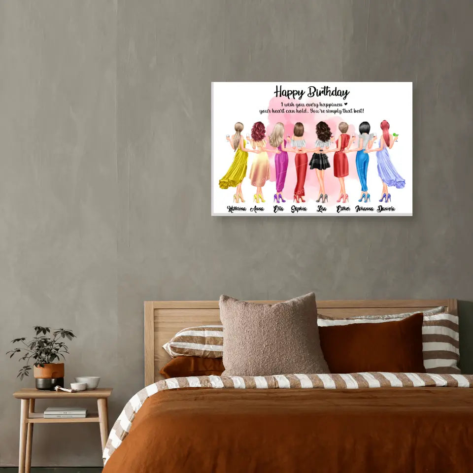 8 Freundinnen Bild Geschenk personalisiert - Alu-Dibond