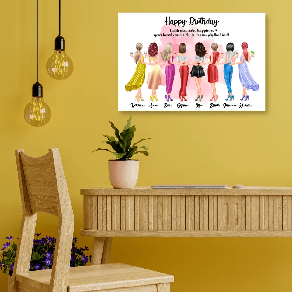8 Freundinnen Bild Geschenk personalisiert - Alu-Dibond