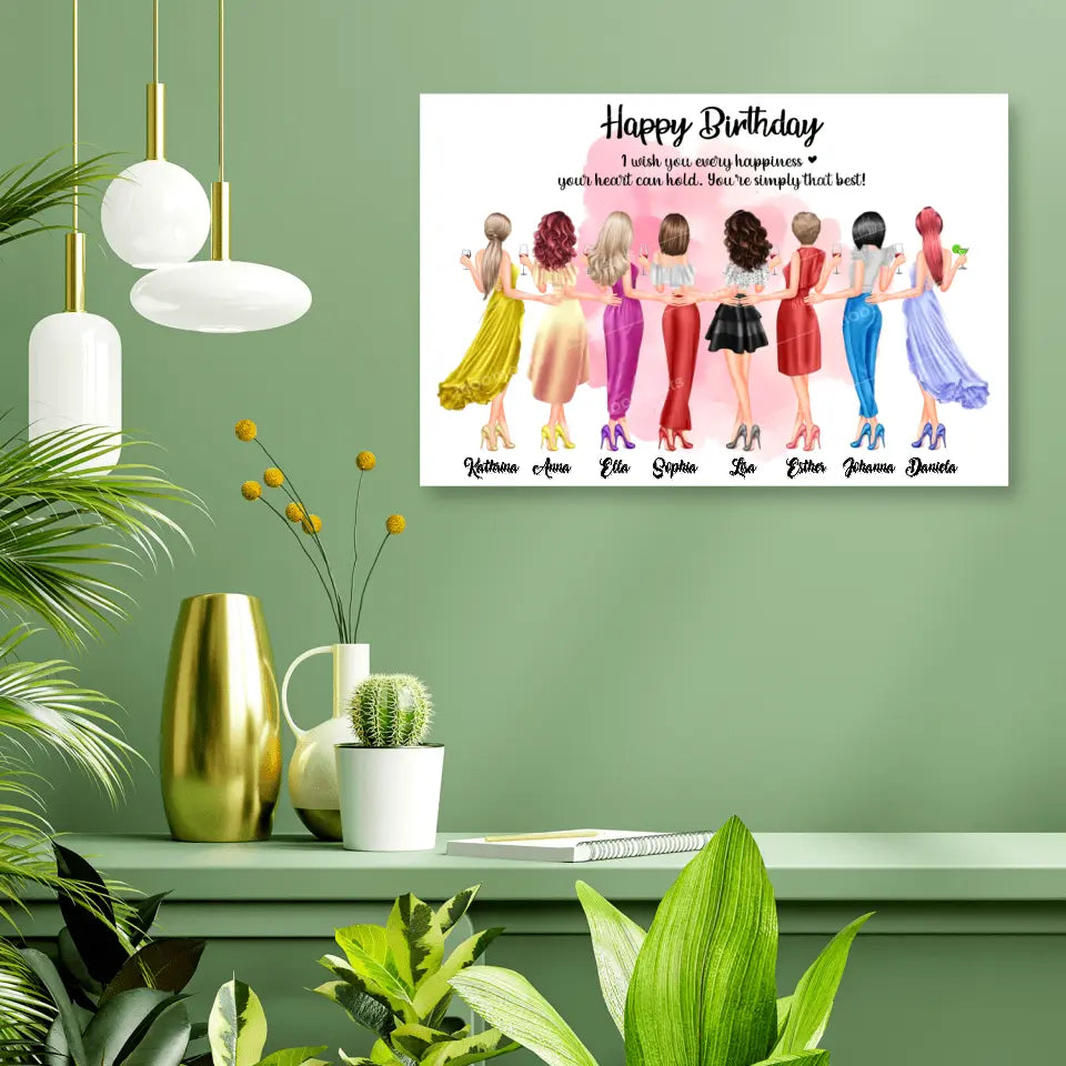 8 Freundinnen Bild Geschenk personalisiert - Alu-Dibond
