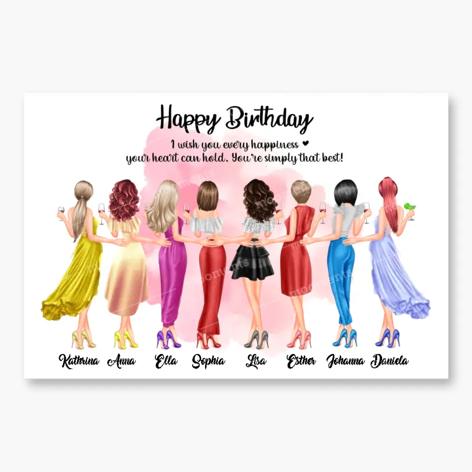8 Freundinnen Bild Geschenk personalisiert - Alu-Dibond