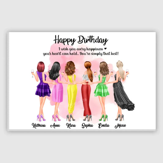 6 Freundinnen Bild Geschenk personalisiert - Leinwand