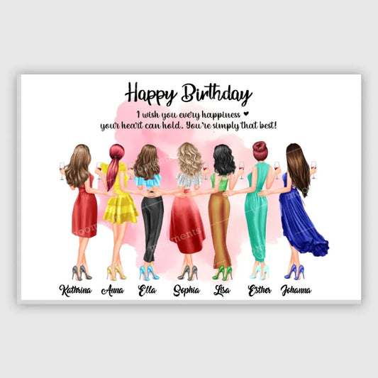 7 Freundinnen Bild Geschenk personalisiert - Leinwand