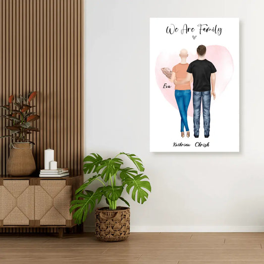 Personalisiertes Geschenk Ehepaar mit neugeborenem Baby - Leinwand