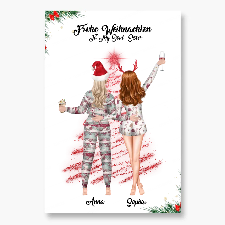 Weihnachtsfeier 2 Freundinnen Personalisiertes Geschenk - Leinwand