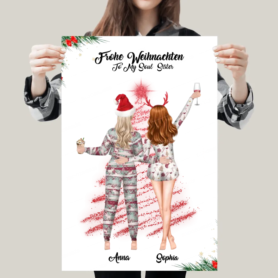Weihnachtsfeier 2 Freundinnen Personalisiertes Geschenk - Leinwand