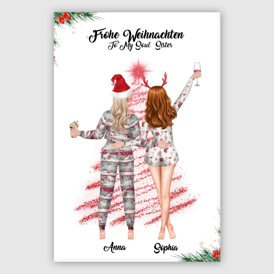 Weihnachtsfeier 2 Freundinnen Personalisiertes Geschenk - Alu-Dibond