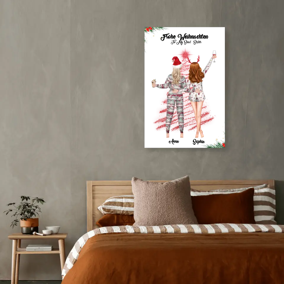 Weihnachtsfeier 2 Freundinnen Personalisiertes Geschenk - Alu-Dibond