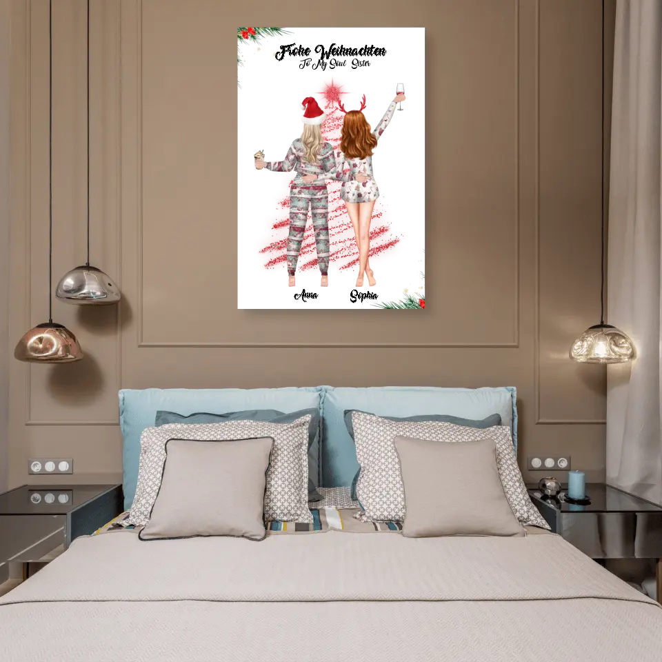 Weihnachtsfeier 2 Freundinnen Personalisiertes Geschenk - Alu-Dibond