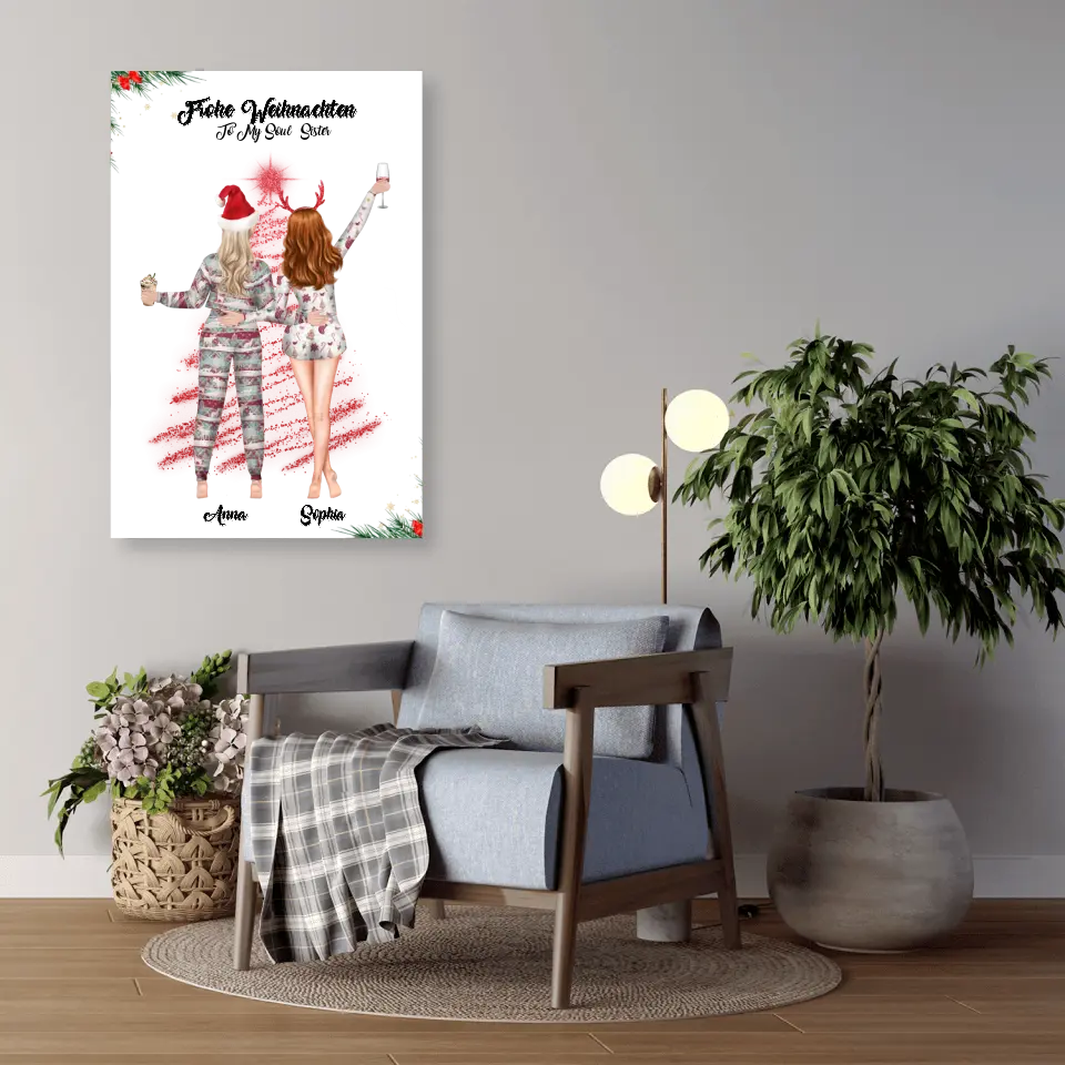 Weihnachtsfeier 2 Freundinnen Personalisiertes Geschenk - Alu-Dibond