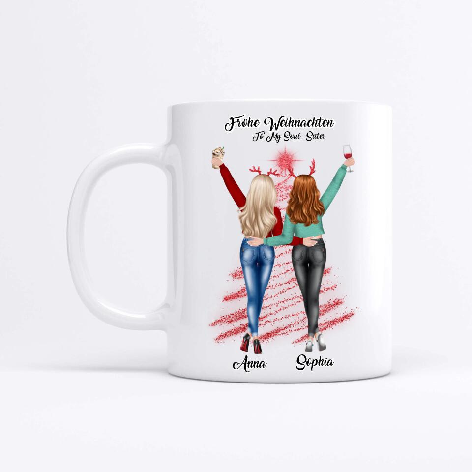 Weihnachtsfeier 2 Freundinnen Personalisiertes Geschenk - Herz Tassen