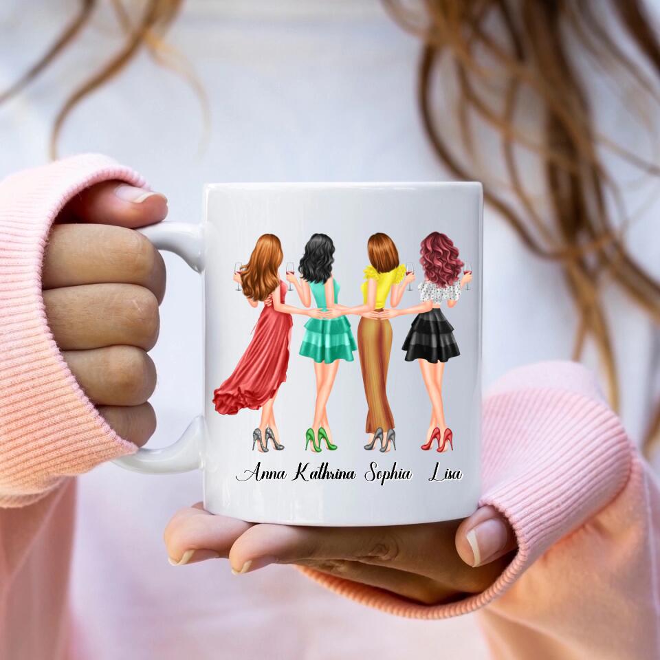4 Freundinnen Bild Geschenk personalisiert - - Herz Tassen