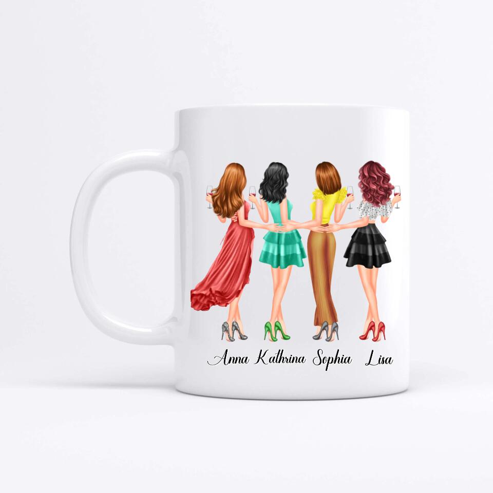4 Freundinnen Bild Geschenk personalisiert - - Herz Tassen