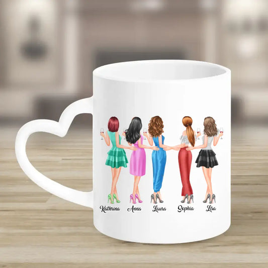 5 Freundinnen personalisiertes Partygeschenk - Herz Tassen