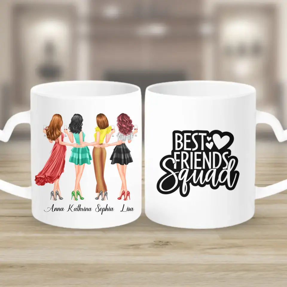 4 Freundinnen Bild Geschenk personalisiert - - Herz Tassen