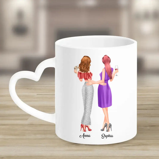 2 Freundinnen personalisiertes Partygeschenk - Herz Tassen