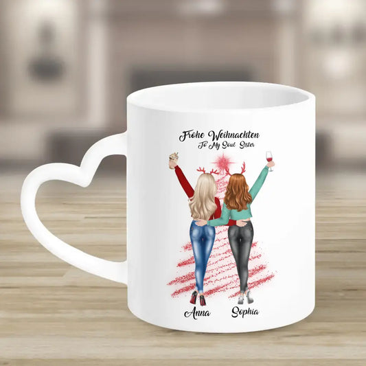 Weihnachtsfeier 2 Freundinnen Personalisiertes Geschenk - Herz Tassen