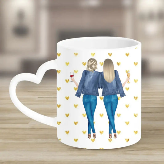 2 Freundinnen mit geblümten Buchstaben - individuelles Geschenk - Herz Tassen
