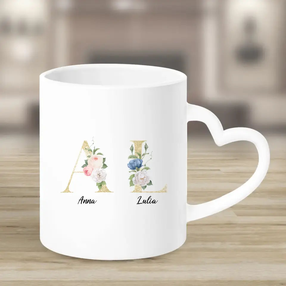 2 Freundinnen mit geblümten Buchstaben - individuelles Geschenk - Tassen