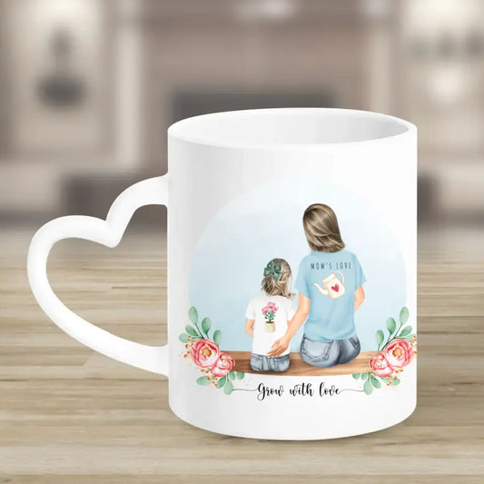 Personalisiertes Familienporträt - Mutter und Mädchen - Herz Tassen