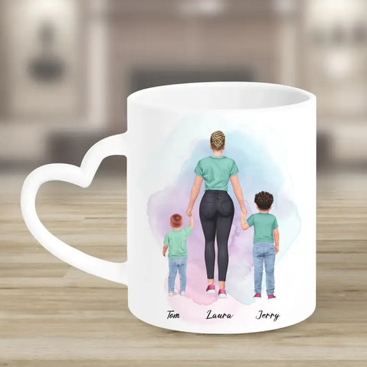 Mutter mit zwei Söhnen - personalisiertes Geschenk - Herz Tassen