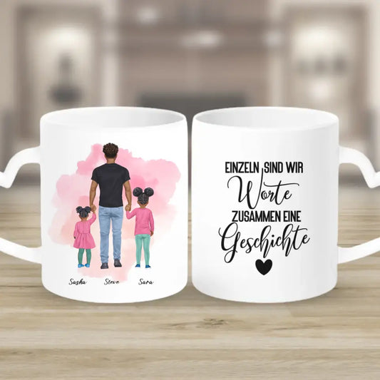 Vater mit zwei Mädchen - personalisiertes Geschenk - Herz Tassen