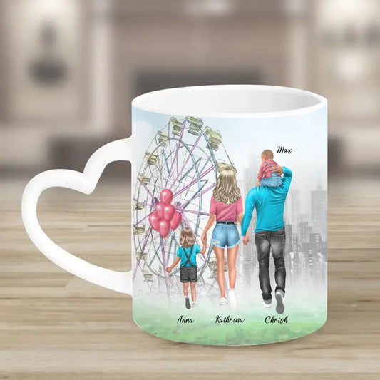 Familie auf dem Rummel - Herz Tassen