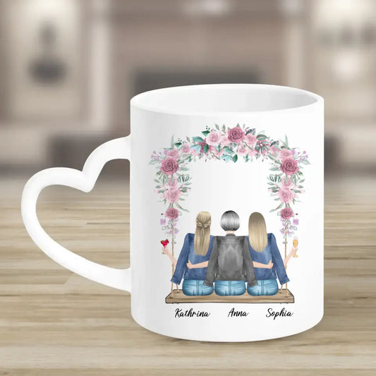 Mama und zwei Töchter sitzen auf der Schaukel - Herz Tassen