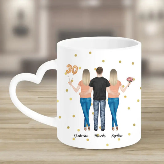 3 Freundinnen - Personalisiertes Geburtstagsgeschenk - Herz Tassen