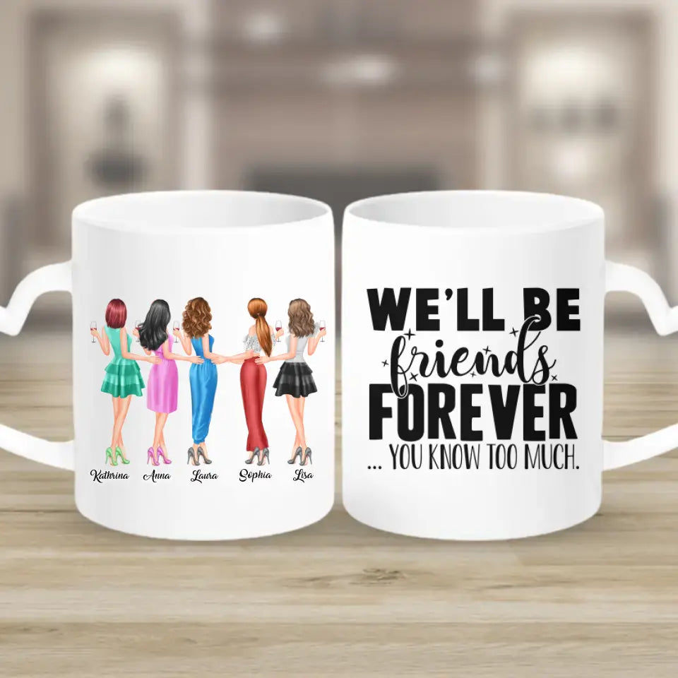 5 Freundinnen personalisiertes Partygeschenk - Tassen