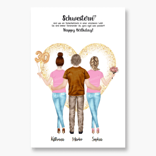 3 Freundinnen - Personalisiertes Geburtstagsgeschenk - Poster