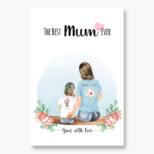 Personalisiertes Familienporträt - Mutter und Mädchen - Poster