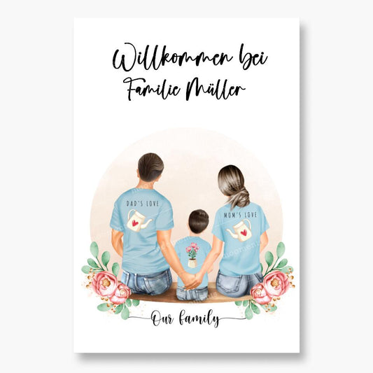 Vater und Mutter mit einem Jungen - Personalisiertes Geschenk - Poster