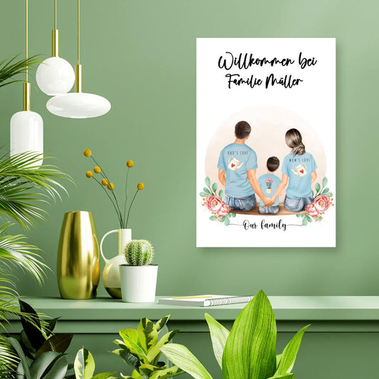Vater und Mutter mit einem Jungen - Personalisiertes Geschenk - Poster