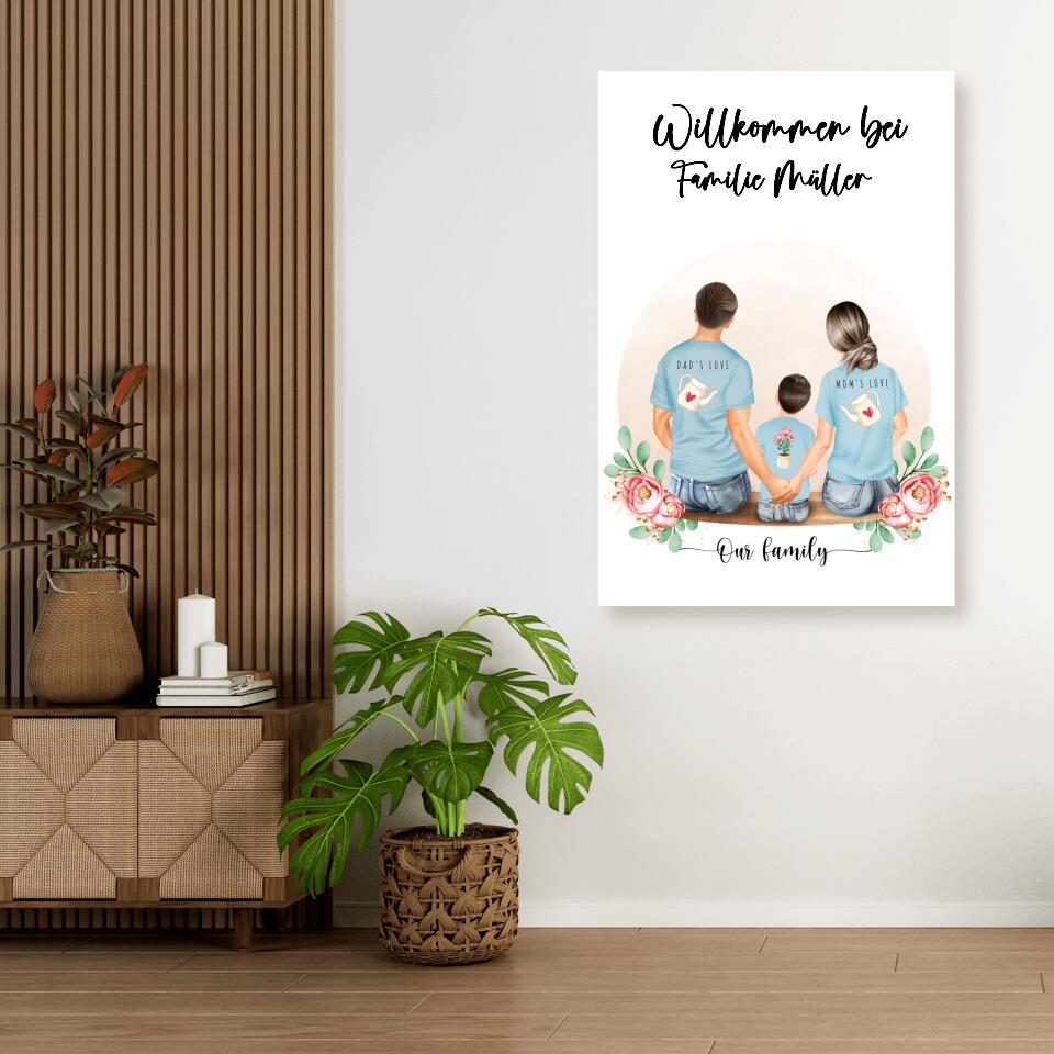 Vater und Mutter mit einem Jungen - Personalisiertes Geschenk - Poster