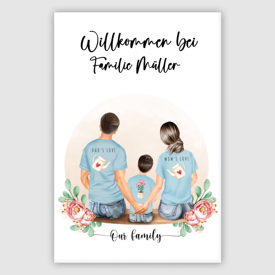 Vater und Mutter mit einem Jungen - Personalisiertes Geschenk - Poster