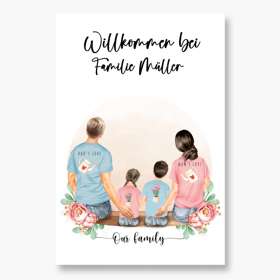 Vater und Mutter mit zwei Kindern - Personalisiertes Geschenk - Poster