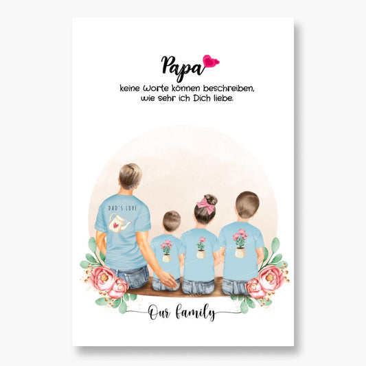 Vater mit drei Kindern - Personalisiertes Geschenk - Poster
