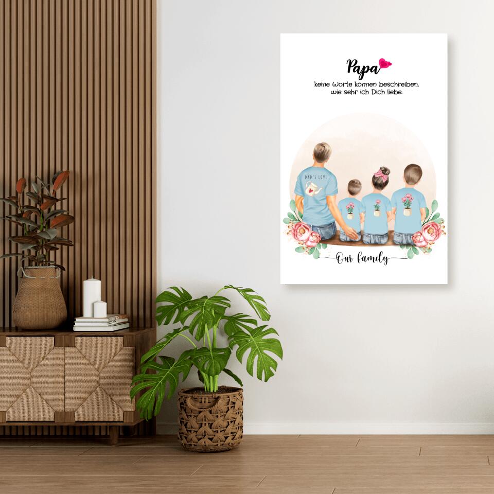 Vater mit drei Kindern - Personalisiertes Geschenk - Poster