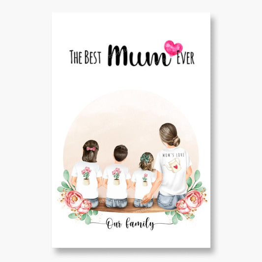 Mutter mit drei Kindern - Personalisiertes Geschenk - Poster