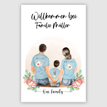 Vater und Mutter mit einem Jungen - Personalisiertes Geschenk - Leinwand
