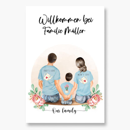 Vater und Mutter mit einem Jungen - Personalisiertes Geschenk - Leinwand